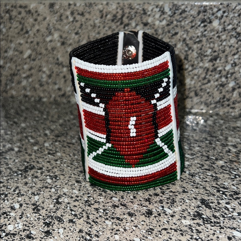 Handcrafted African Beaded Bracelet - Red, Green, Black
